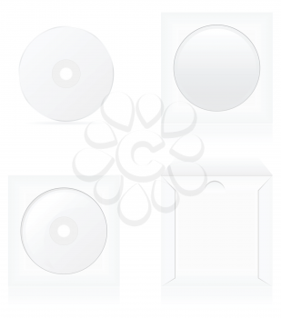 set of white blank cd disk and cover vector illustration isolated on background