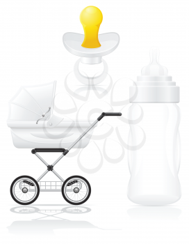 set icons perambulator bottle and pacifier vector illustration isolated on white background