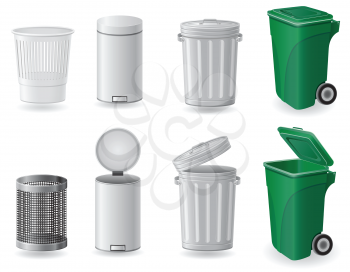 trash can and dustbin set icons vector illustration isolated on white background