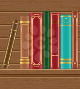 books on wooden shelf vector illustration isolated on white background