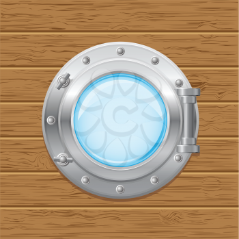 Royalty Free Clipart Image of a Porthole in Wood