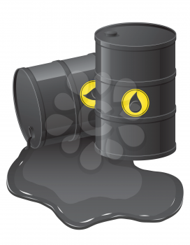 black barrels with spilled oil vector illustration isolated on white background