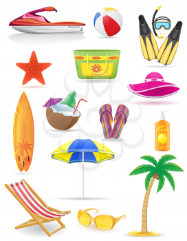set of beach icons vector illustration isolated on white background
