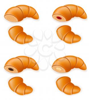 set icons of fresh crispy croissants with jam chocolate and cream vector illustration isolated on white background