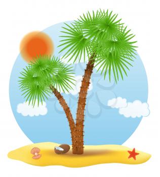 palm tree stands on the sand vector illustration isolated on white background