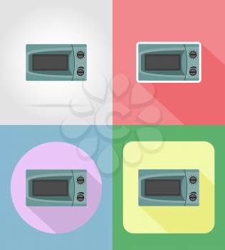 microwave household appliances for kitchen flat icons vector illustration isolated on background