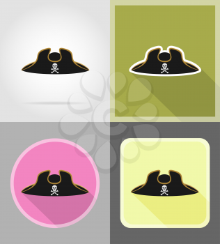 pirate hat tricorn flat icons vector illustration isolated on background