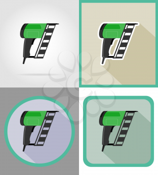 electric nailer tools for construction and repair flat icons vector illustration isolated on background