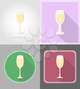 champagne in a glass flat icons vector illustration isolated on background