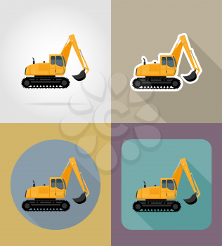 excavator for road works flat icons vector illustration isolated on background