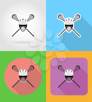 lacrosse equipment flat icons vector illustration isolated on background