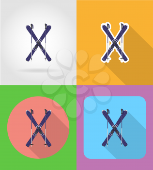 ski and sticks flat icons vector illustration isolated on background