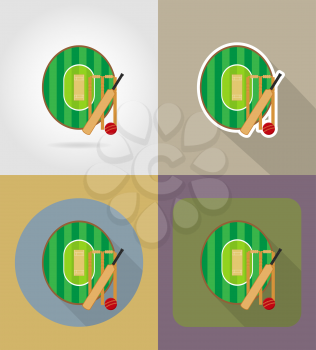 playground for cricket flat icons vector illustration isolated on background