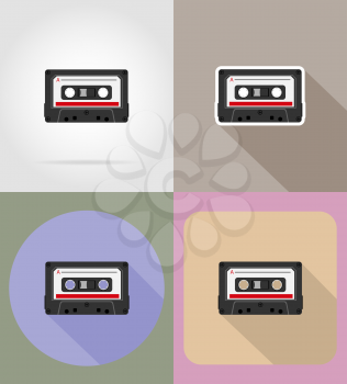 old retro vintage audiocassette flat icons vector illustration isolated on background