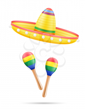 sombrero national mexican headdress and maracas vector illustration isolated on white background