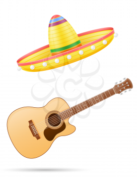 sombrero national mexican headdress and guitar vector illustration isolated on white background