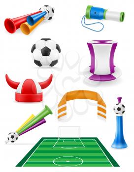 set of soccer football fan items and accessories vector illustration isolated on white background
