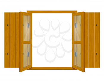 open wooden window with shutters and transparent glass for design vector illustration isolated on white background