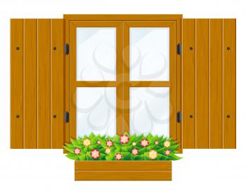 open wooden window with shutters and transparent glass for design vector illustration isolated on white background