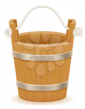 wooden bucket with wood texture old retro vintage vector illustration isolated on white background