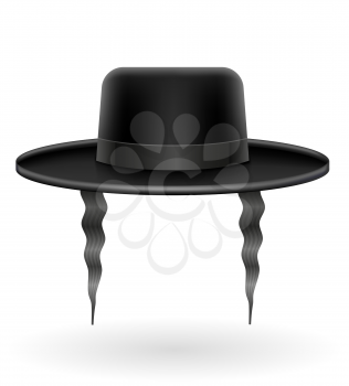national jewish black hat with sidelocks vector illustration isolated on white background