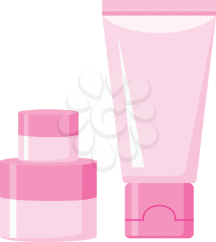 Royalty Free Clipart Image of a Cosmetics in Pink Containers