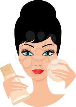 Royalty Free Clipart Image of a Woman With a Tube of Cream and a Sponge