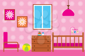 Royalty Free Clipart Image of a Baby Girl's Room