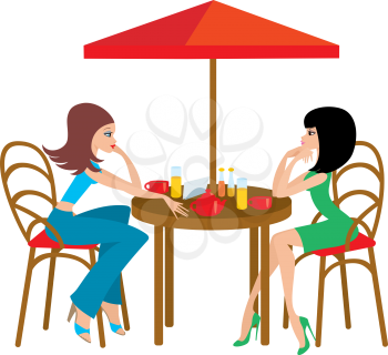 Royalty Free Clipart Image of Two Women in a Cafe