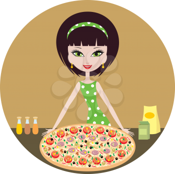 Royalty Free Clipart Image of a Woman With Pizza