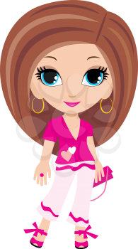 Royalty Free Clipart Image of a Young Woman in Pink