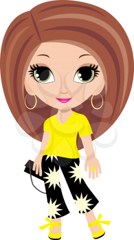 Royalty Free Clipart Image of a Girl in Flower Pants