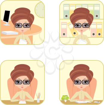 Royalty Free Clipart Image of Four versions of a woman in a Corporate Setting