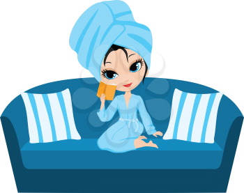 Royalty Free Clipart Image of a Woman on the Couch Reading a Book
