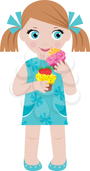 Royalty Free Clipart Image of a Little Girl With Cupcakes