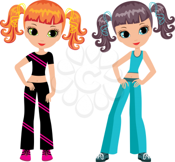 Royalty Free Clipart Image of Girls in Sportswear