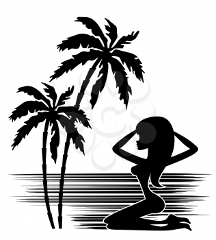 Royalty Free Clipart Image of a Silhouetted Woman on the Beach