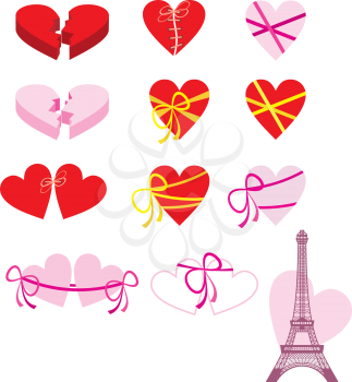Royalty Free Clipart Image of Hearts and the Eiffel Tower