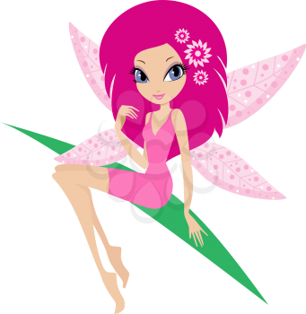Royalty Free Clipart Image of a Fairy on a Leaf