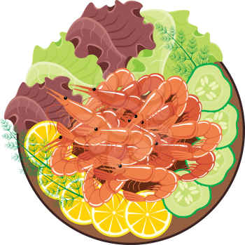 Royalty Free Clipart Image of Shrimp and Vegetables