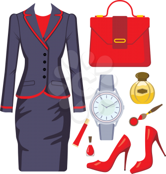 Royalty Free Clipart Image of a Set of Women's Fashions and Accessories
