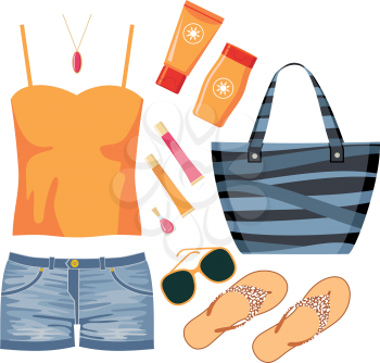 Royalty Free Clipart Image of a Set of Summer Clothes