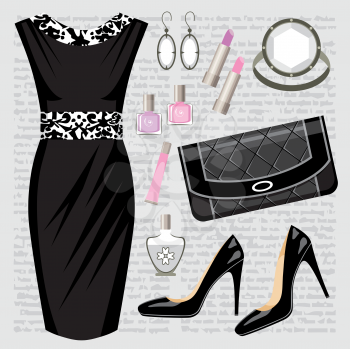 Royalty Free Clipart Image of a Black Dress Set