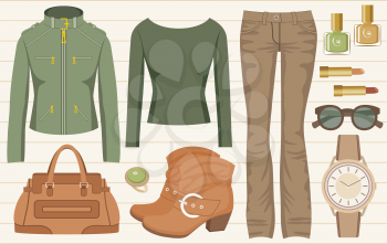 Royalty Free Clipart Image of a Fashion Set With Jeans and a Jacket