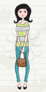 Royalty Free Clipart Image of a Girl Holding a Bag