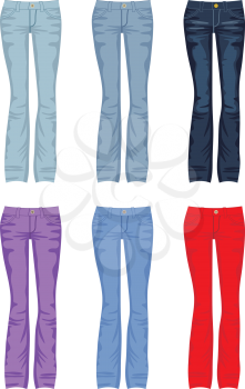 Royalty Free Clipart Image of Six Pairs of Jeans