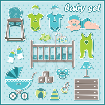 Royalty Free Clipart Image of a Baby Boy and Elements
