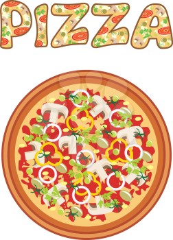 Royalty Free Clipart Image of a Pizza and the Word