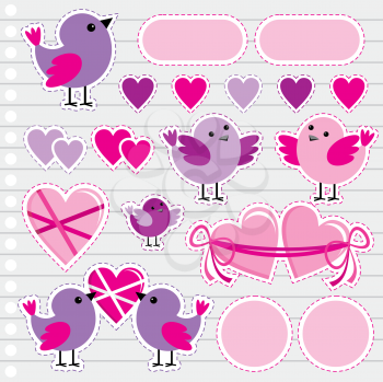 Royalty Free Clipart Image of Birds and Hearts