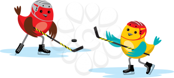 Royalty Free Clipart Image of Birds Playing Hockey